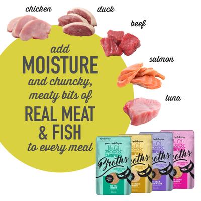 Show full view: Greenies Feline Oven Roasted Chicken Flavor Adult Dental Cat Treats, 9.75-oz tub + Tiki Cat Broths Variety Pack Grain-free Wet Cat Food Topper, 1.3-oz pouch, case of 12 slide 4 of 9