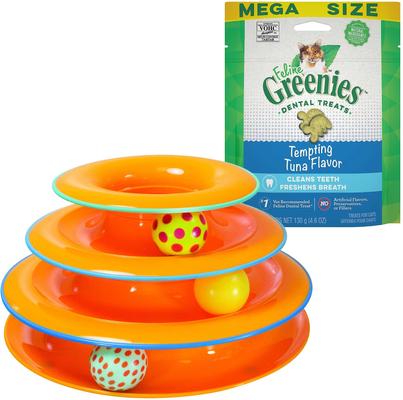 Show full view: Greenies Feline Tempting Tuna Flavor Adult Dental Cat Treats, 4.6-oz bag + Petstages Tower of Tracks Cat Toy slide 1 of 8