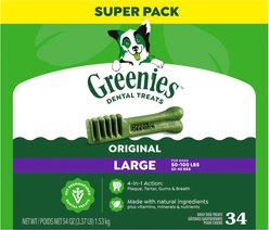 Greenies Large Natural Original Chicken Flavor Dental Dog Treats, 34 count