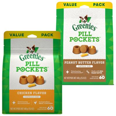 Show full view: Greenies Pill Pockets Canine Chicken Flavor + Real Peanut Butter Flavor Dog Treats slide 1 of 9