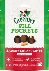 Greenies Pill Pockets Canine Hickory Smoke Flavor Natural Dog Treats, Capsule Size, 180 count