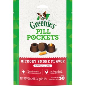 Greenies Pill Pockets Canine Hickory Smoke Flavor Natural Dog Treats, Capsule Size, 180 count