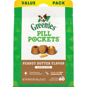 Greenies Pill Pockets Canine Real Peanut Butter Flavor Dog Treats, Capsule Size, 60 count