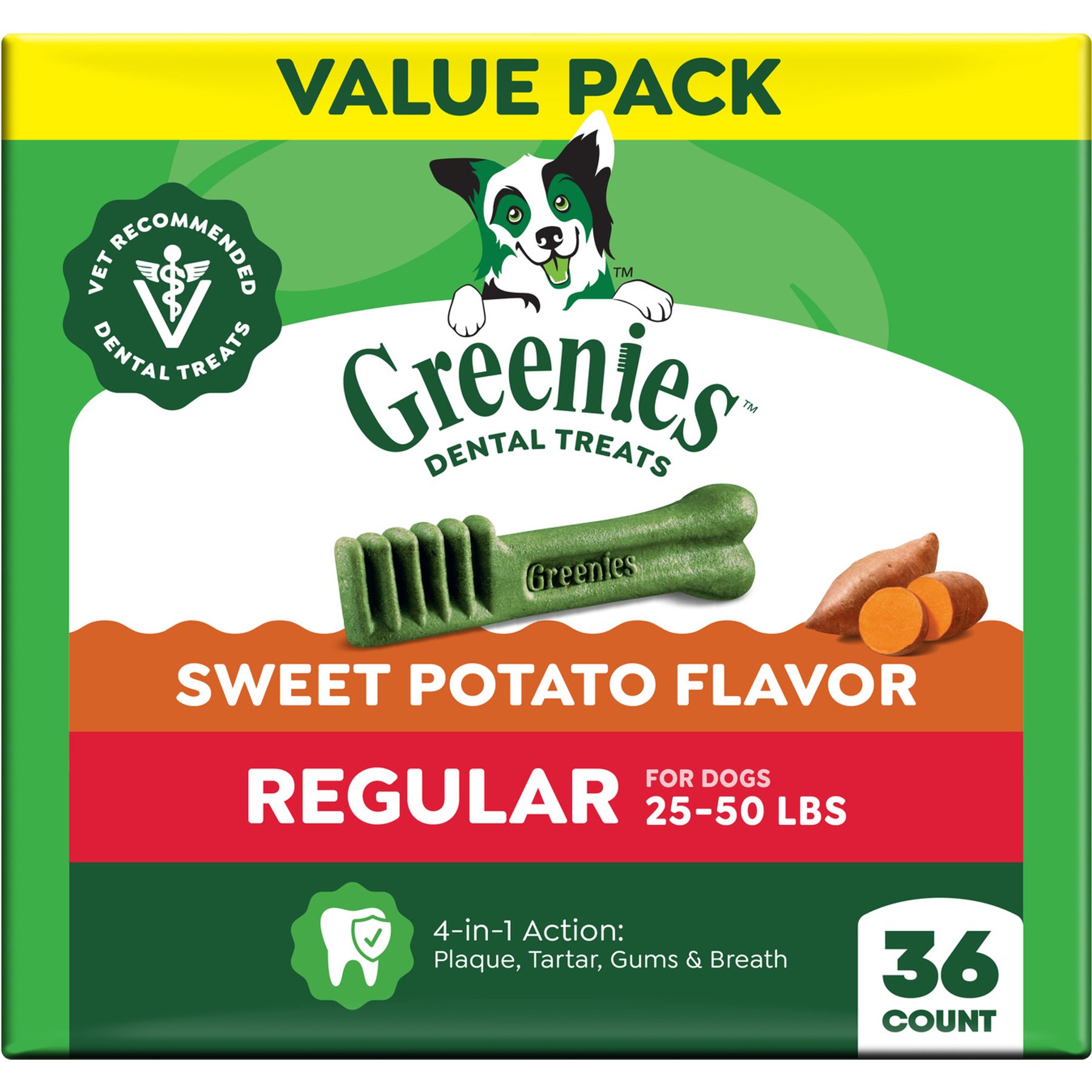 Greenies Regular Sweet Potato Natural Dental Dog Treats, 36 count
