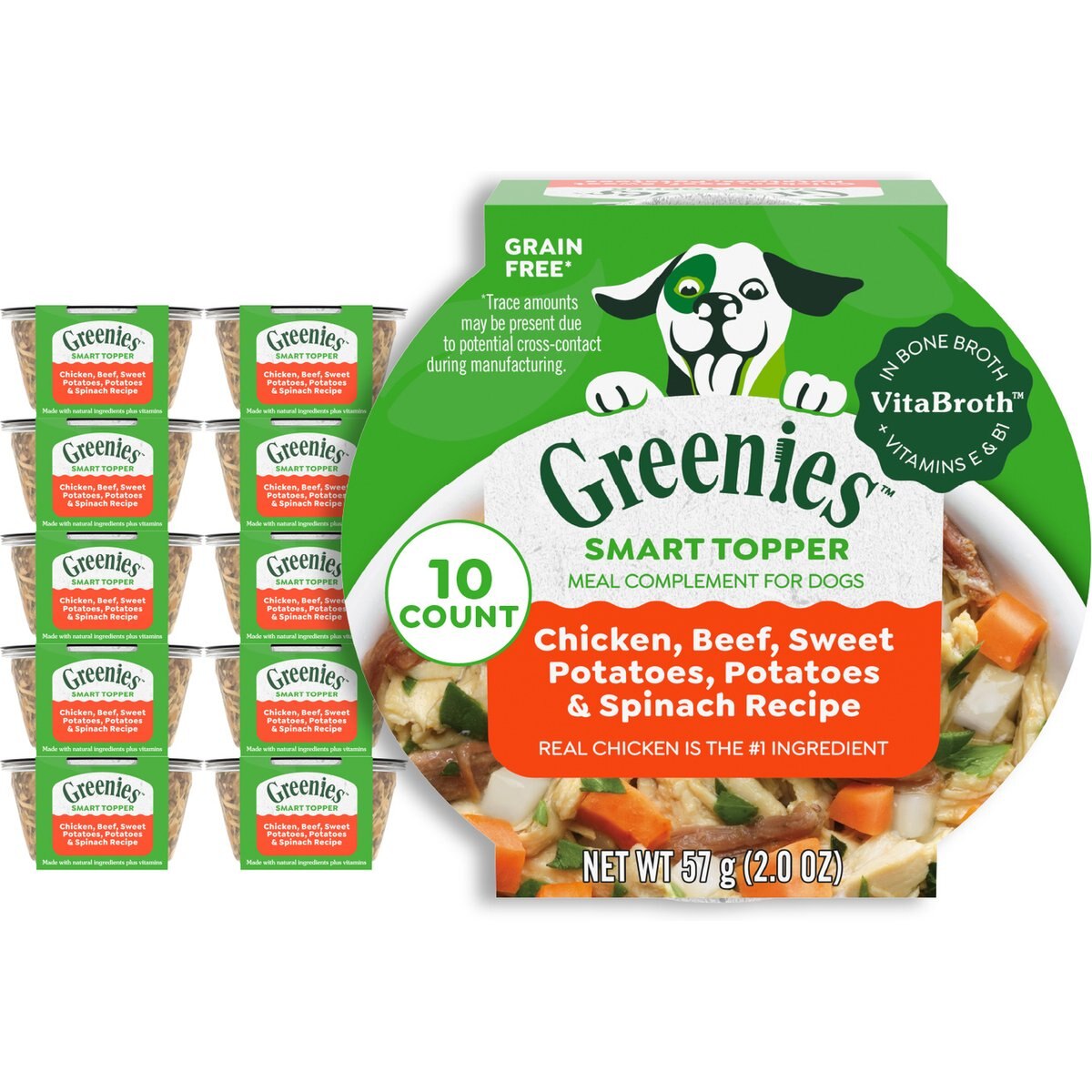 Greenies Smart Topper Chicken, Beef, Sweet Potatoes, Potatoes & Spinach Recipe Grain-Free Wet Dog Food Topper, 2-oz tray, case of 10