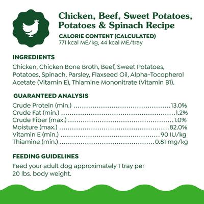 Show full view: Greenies Smart Topper Chicken, Beef, Sweet Potatoes, Potatoes & Spinach Recipe Grain-Free Wet Dog Food Topper, 2-oz tray, case of 10 slide 8 of 12