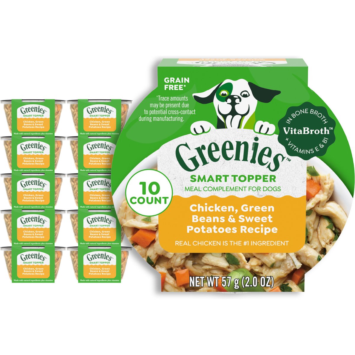 Greenies Smart Topper Chicken, Green Beans & Sweet Potatoes Recipe Grain-Free Wet Dog Food Topper, 2-oz tray, case of 10