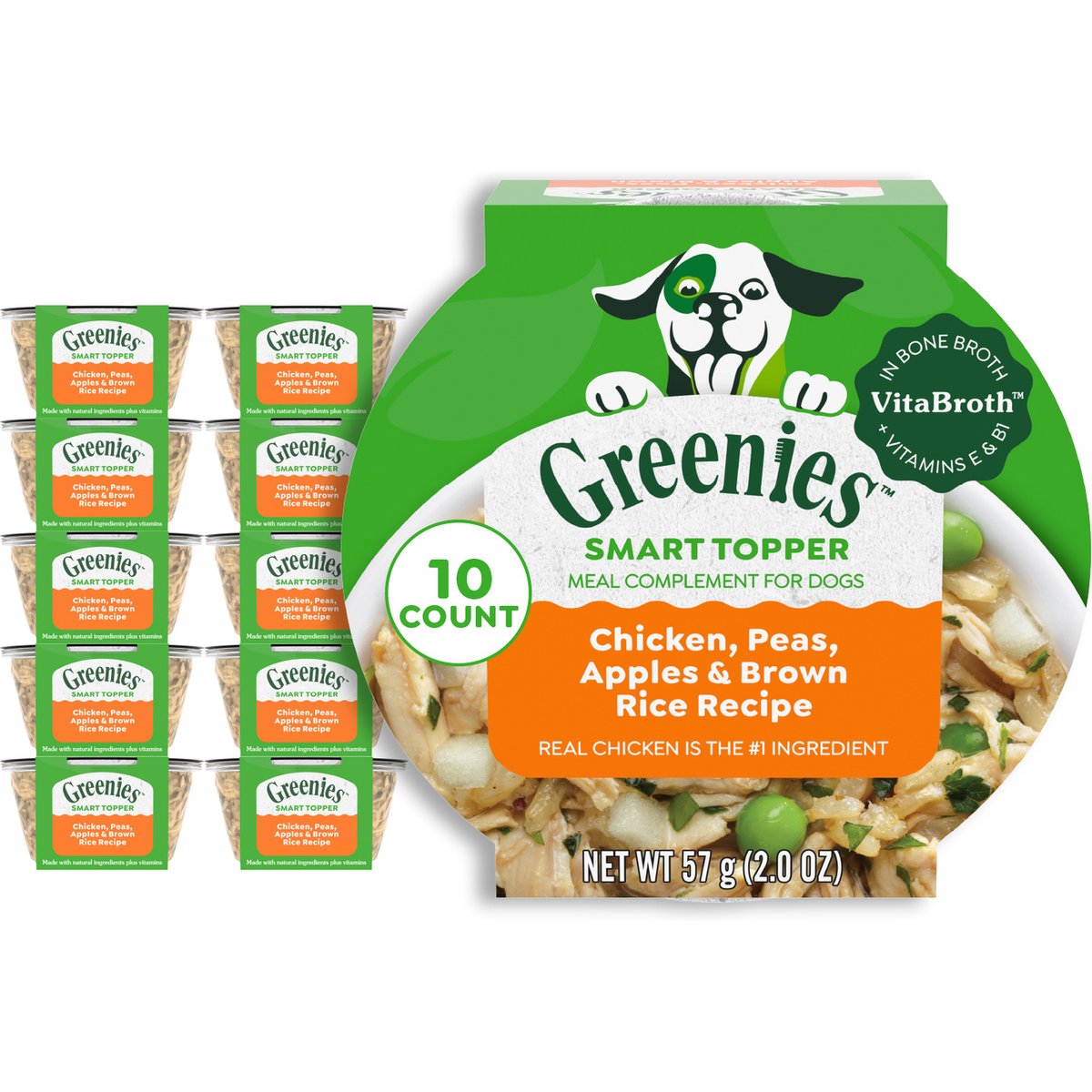 Greenies Smart Topper Chicken, Peas, Apples & Brown Rice Recipe Wet Dog Food Topper, 2-oz tray, case of 10