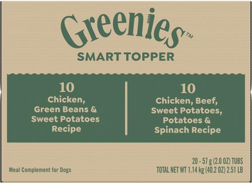 Show full view: Greenies Smart Topper Chicken with Green Beans & Beef Pack Immune-Support High-Protein Wet Mix-in Dog Food Topper, 2-oz tray, case of 20 slide 3 of 11
