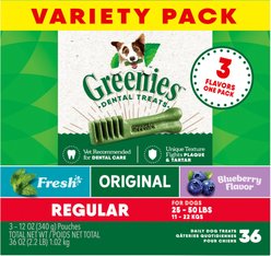 Greenies Variety Pack Natural Regular Dental Dog Treats, 36 count