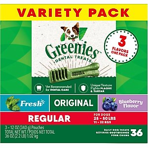 Greenies Variety Pack Natural Regular Dental Dog Treats, 36 count