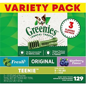Greenies Variety Pack Natural Teenie Dental Dog Treats, 129 count