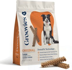 Groovies Original Large Chicken Flavor Dental Dog Chews, 12 count