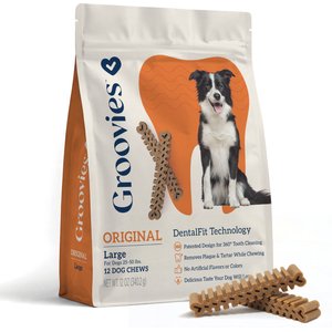 Groovies Original Large Chicken Flavor Dental Dog Chews, 12 count