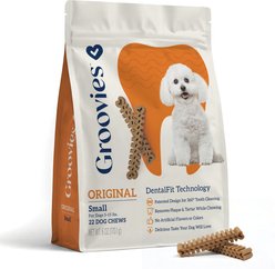 Groovies Original Small Chicken Flavor Dental Dog Chews, 22 count
