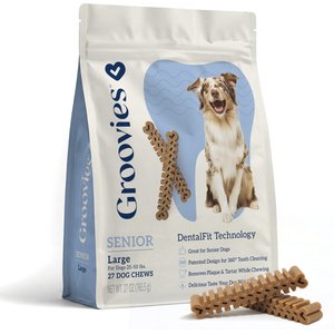 Groovies Senior Large Chicken Flavor Dental Dog Chews, 27 count