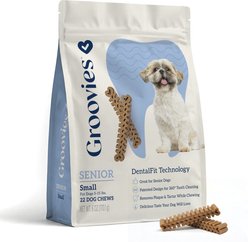 Groovies Senior Small Chicken Flavor Dental Dog Chews, 22 count