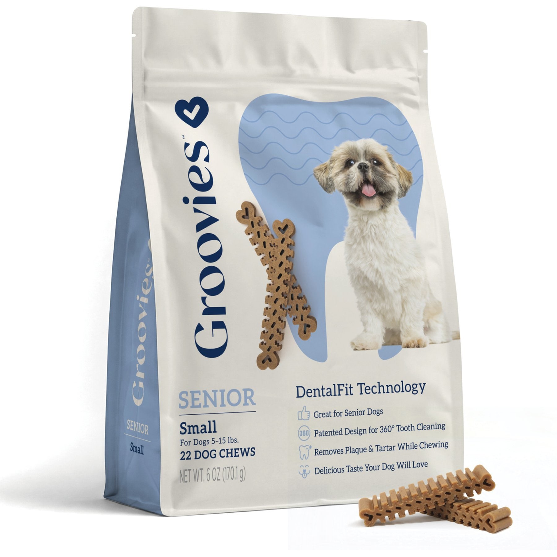Groovies Senior Small Chicken Flavor Dental Dog Chews, 22 count