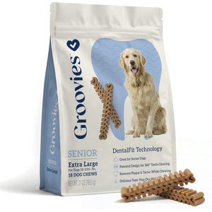 Groovies Senior X-Large Chicken Flavor Dental Dog Chews, 18 count