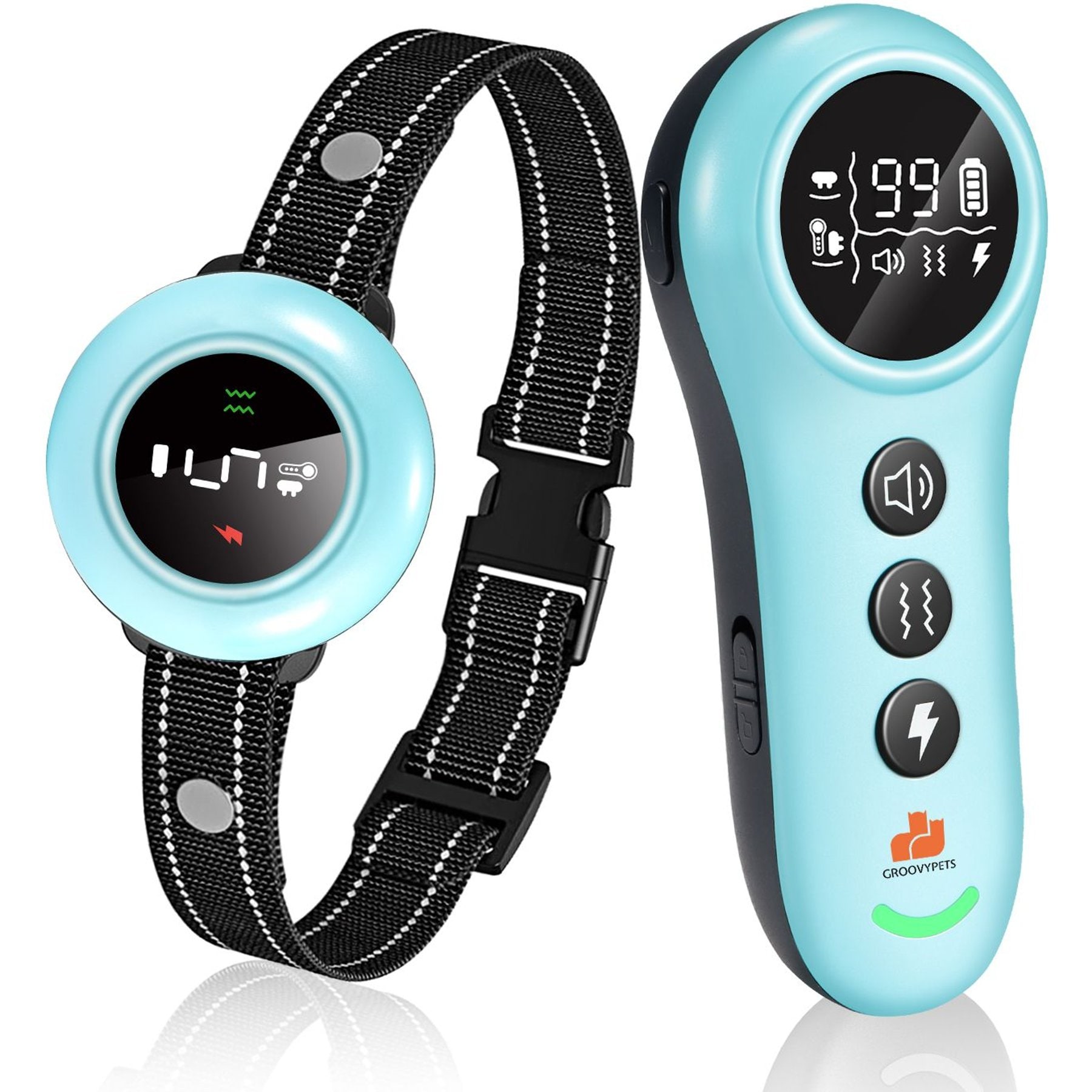 GroovyPets 550-Yard Auto Anti-Bark Remote Dog Training Shock Dog Collar, Sky Blue