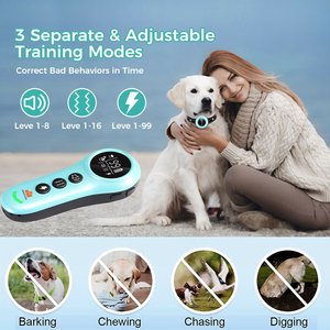 GroovyPets 550-Yard Auto Anti-Bark Remote Dog Training Shock Dog Collar, Sky Blue