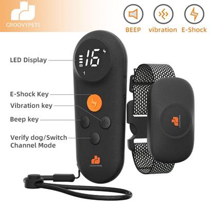 Show full view: GroovyPets 550-yard Remote Dog Training Shock Collar, One Size, Black slide 3 of 10