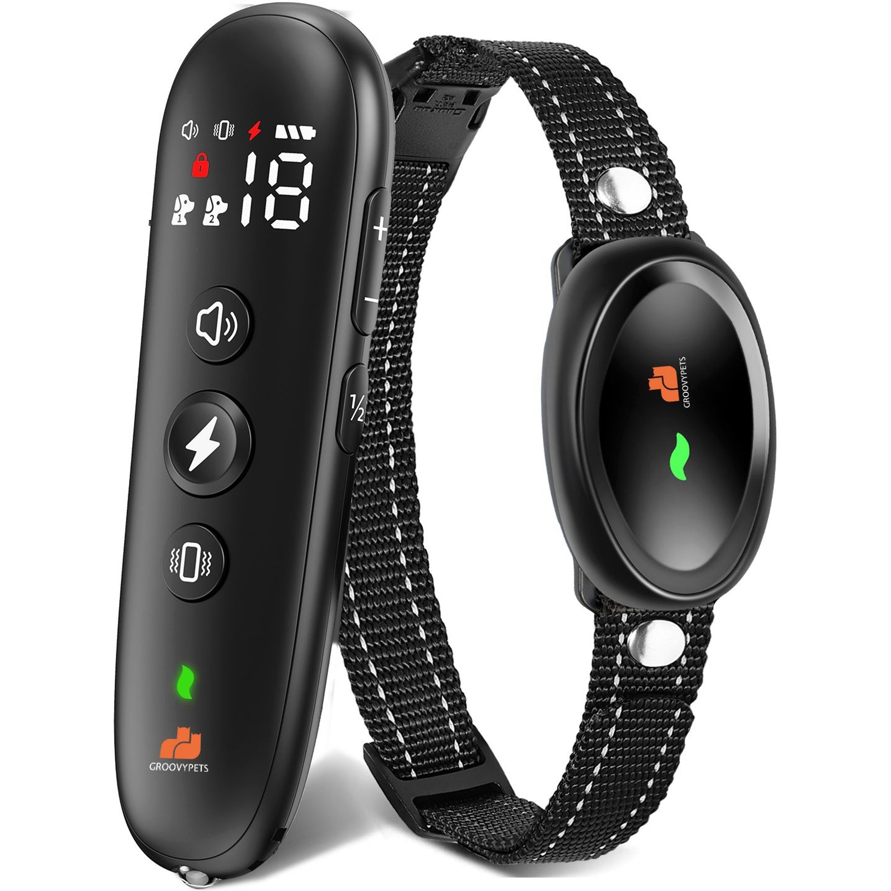 GroovyPets 550-Yard Remote Dog Training Shock Dog Collar, Black
