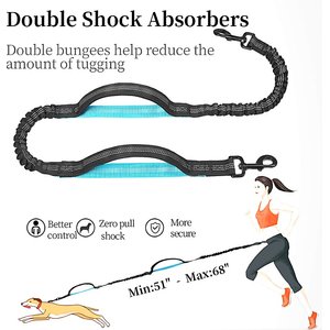 GroovyPets Bungee Hands-Free Reflective Running Dog Leash with Carrying Case, Large: 51 to 68-in long, 1-in wide, Black