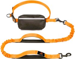 GroovyPets Bungee Hands-Free Reflective Running Dog Leash with Carrying Case, Large: 51 to 68-in long, 1-in wide, Orange