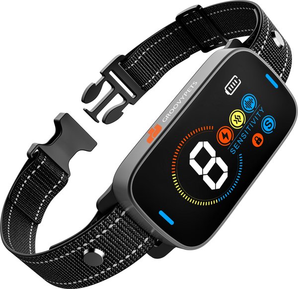 Show full view: GroovyPets Color Screen Ultrasonic Auto Anti-Bark Dog Collar, Black slide 1 of 8