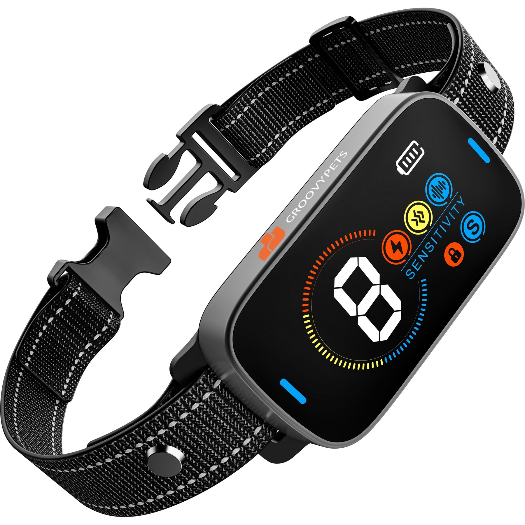 GroovyPets Color Screen Ultrasonic Auto Anti-Bark Dog Collar, Black