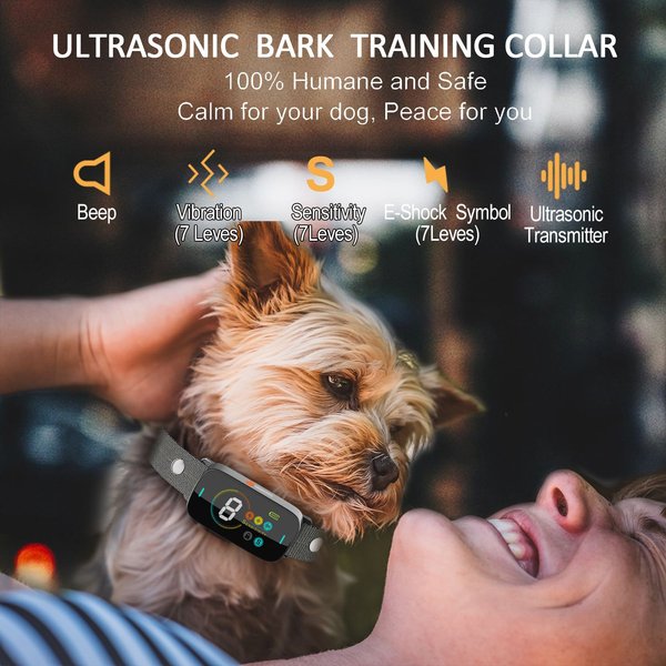 Show full view: GroovyPets Color Screen Ultrasonic Auto Anti-Bark Dog Collar, Black slide 6 of 8