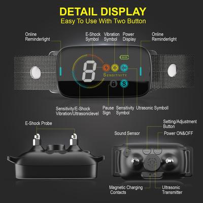 Show full view: GroovyPets Color Screen Ultrasonic Auto Anti-Bark Dog Collar, Black slide 3 of 9