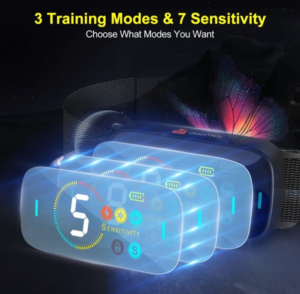 Show full view: GroovyPets Color Screen Ultrasonic Auto Anti-Bark Dog Collar, Black slide 5 of 8
