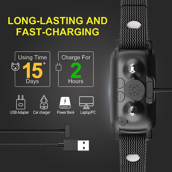 Show full view: GroovyPets Color Screen Ultrasonic Auto Anti-Bark Dog Collar, Black slide 3 of 8
