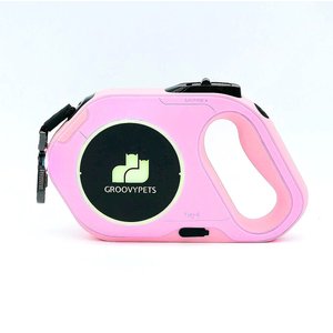 GroovyPets LED Flashlight Color Streamer Ring Nylon Retractable Dog Leash, 16-ft long, 3/8-in wide, Pink