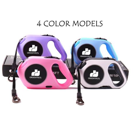 Show full view: GroovyPets LED Flashlight Color Streamer Ring Nylon Retractable Dog Leash, 16-ft long, 3/8-in wide, Pink slide 4 of 11