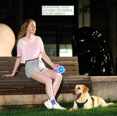 Show full view: GroovyPets LED Flashlight Color Streamer Ring Nylon Retractable Dog Leash, 16-ft long, 3/8-in wide, Purple slide 9 of 10