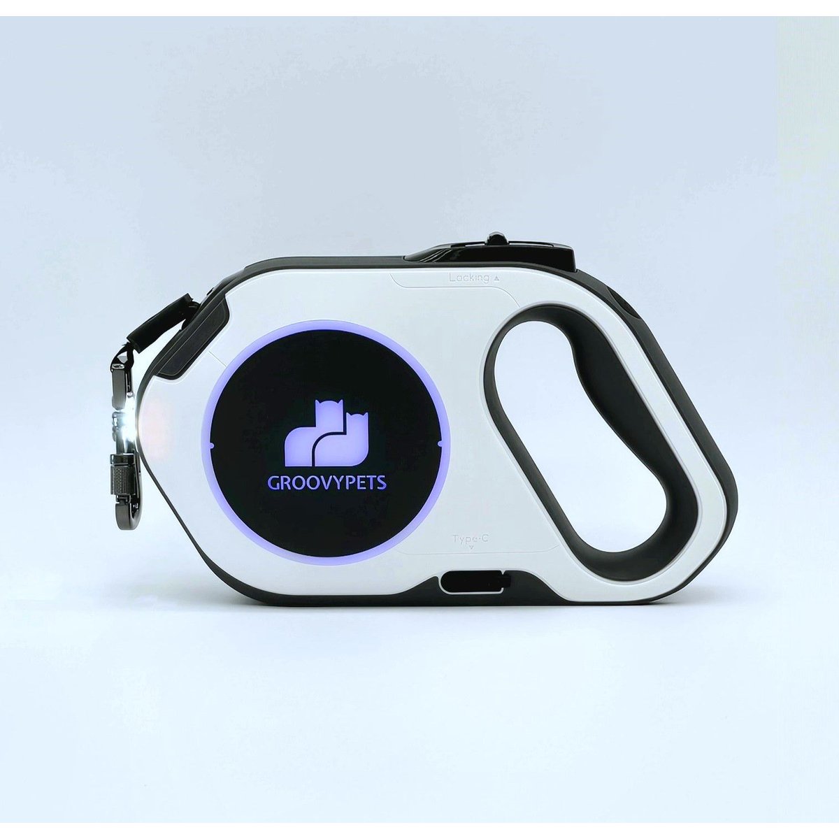 GroovyPets LED Flashlight Color Streamer Ring Nylon Retractable Dog Leash, 16-ft long, 3/8-in wide, White
