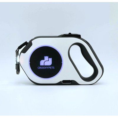 GroovyPets GroovyPets LED Flashlight Color Streamer Ring Nylon Retractable Dog Leash, 16-ft long, 3/8-in wide, White