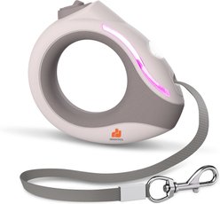 GroovyPets LED Flashlight Wearable Hand-Free Retractable Dog Leash, 10-ft long, 3/8-in wide, Mocha