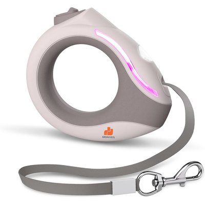 GroovyPets GroovyPets LED Flashlight Wearable Hand-Free Retractable Dog Leash, 10-ft long, 3/8-in wide, Mocha