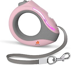 GroovyPets LED Flashlight Wearable Hand-Free Retractable Dog Leash, 10-ft long, 3/8-in wide, Pink
