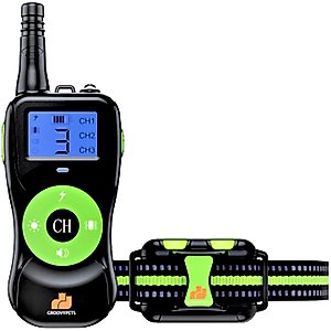 GroovyPets One-Dog Kit 800 Yard Waterproof Long-Life Rechargeable Remote Dog Training Shock Collar System