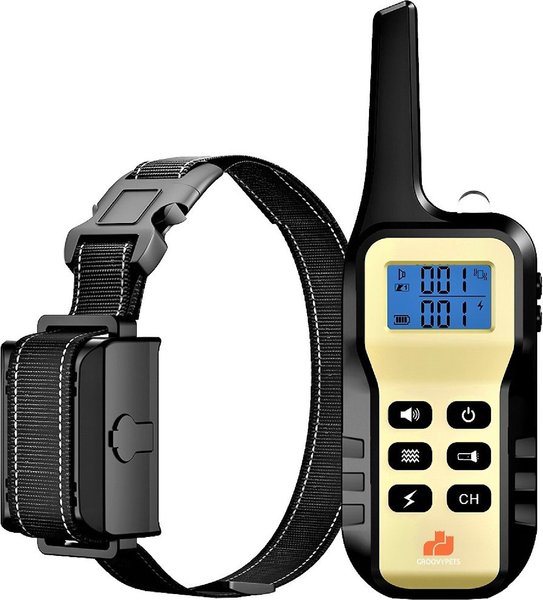 GroovyPets One Dog Set 1100 Yard Auto Anti Bark, Humane Beep, Vibration, Static Shock Waterproof Rechargeable Dog Training Shock Collar System