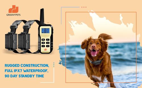 Show full view: GroovyPets One Dog Set 1100 Yard Auto Anti Bark, Humane Beep, Vibration, Static Shock Waterproof Rechargeable Dog Training Shock Collar System slide 4 of 11