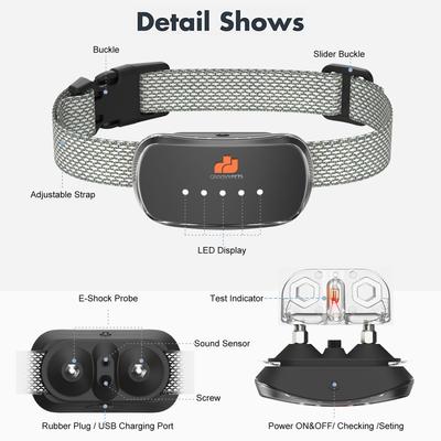 Show full view: GroovyPets Rechargeable Waterproof Bark Control Training Dog Collar, One Size, Black slide 3 of 10