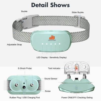 Show full view: GroovyPets Rechargeable Waterproof Bark Control Training Dog Collar, One Size, Green slide 2 of 11