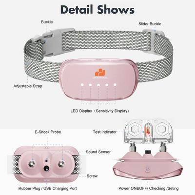 Show full view: GroovyPets Rechargeable Waterproof Bark Control Training Dog Collar, One Size, Pink slide 3 of 10