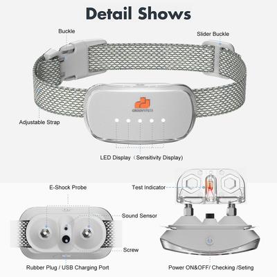 Show full view: GroovyPets Rechargeable Waterproof Bark Control Training Dog Collar, One Size, White slide 3 of 10